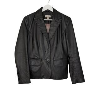 Vintage Women's Black Leather Blazer Jacket Medium
